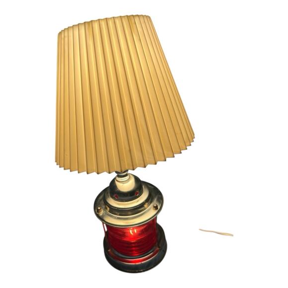 VTG Underwriters Laboratories 1970's Nautical Brass An Glass Lamp Boat Red 3way - Picture 2 of 16